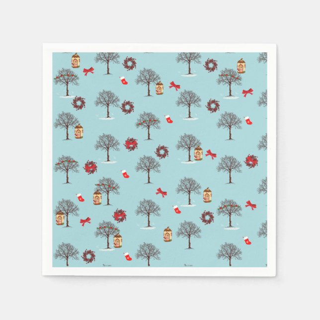 Serviette En Papier Décorations de Noël et arbres sous la neige (Devant)
