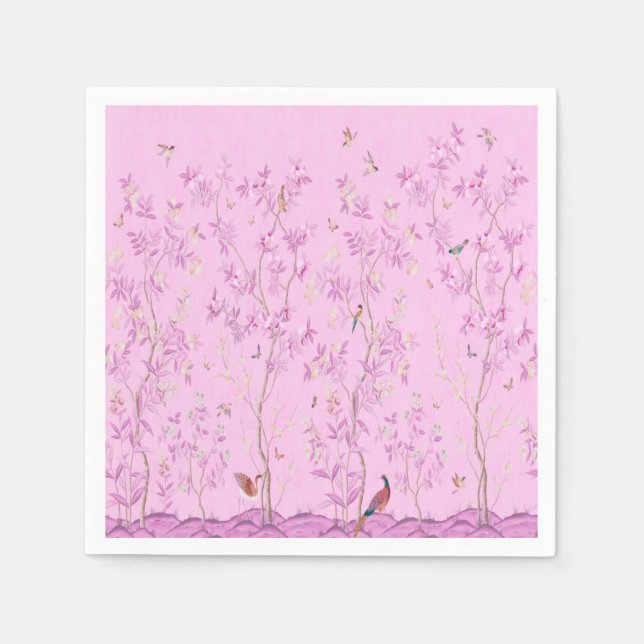 Serviette En Papier Découpage Chinoiserie rose (Devant)