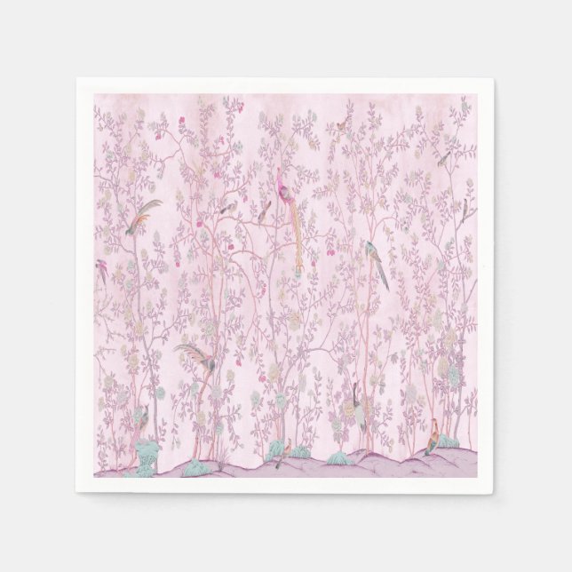 Serviette En Papier Découpage Chinoiserie rose (Devant)