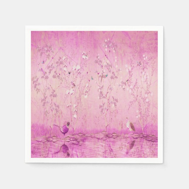 Serviette En Papier Découpage Chinoiserie rose (Devant)