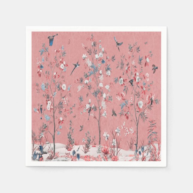 Serviette En Papier Découpage Chinoiserie rose (Devant)