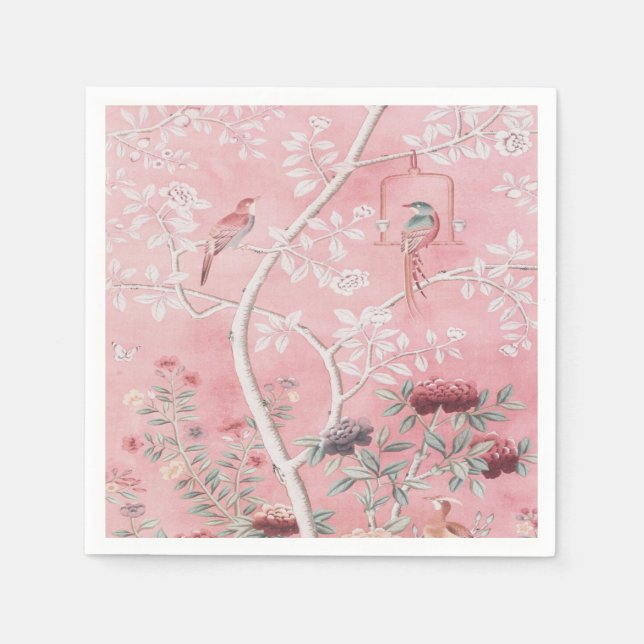 Serviette En Papier Découpage Chinoiserie rose (Devant)