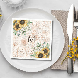 Serviette En Papier Découpage de tournesol rustique Vintage monogramme