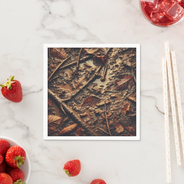 Serviette En Papier Découpage Grungy Autumnal Muddy Feuilles & Twig (En situation)