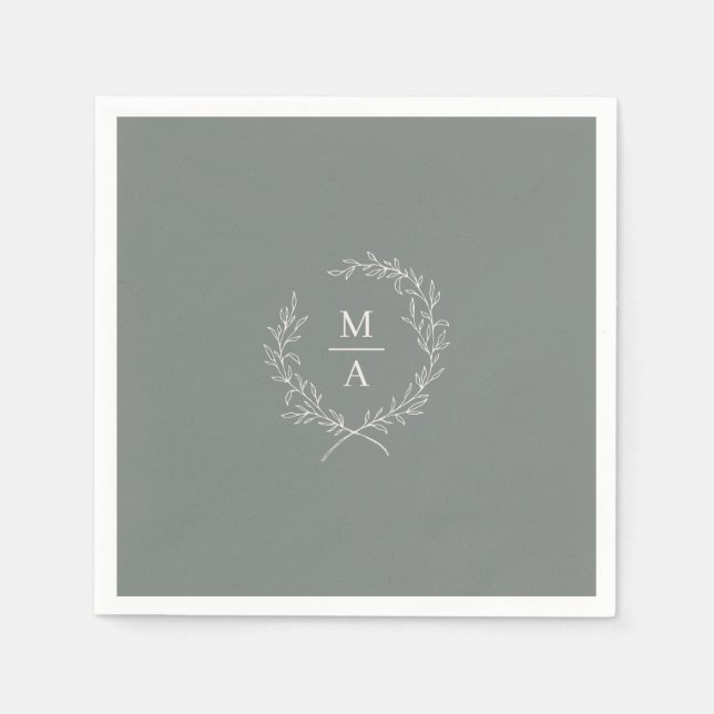 Serviette En Papier Deep Sage Simple Elegant Laurel Wreath Monogramme (Devant)