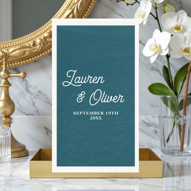 Serviette En Papier Deep Teal Script Minimalist Wedding (Créateur téléchargé)