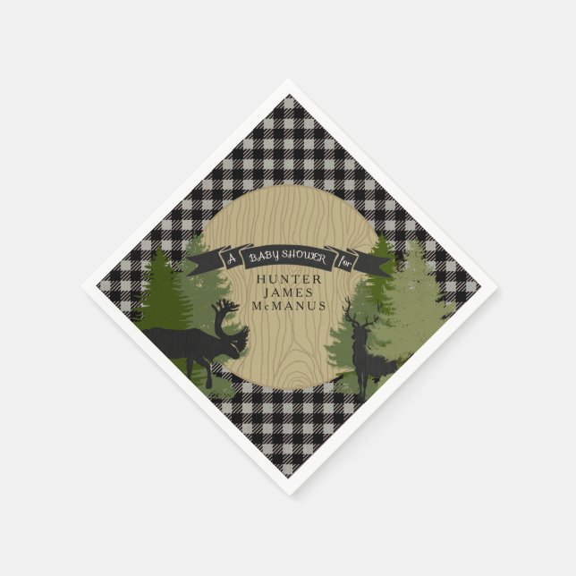 Serviette En Papier Deer Antlers Lumberjack Vérifier Baby Boy Douche (Coin)