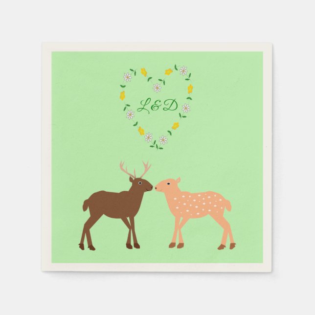 Serviette En Papier Deer Couple et Daisy Heart Mariage personnalisé (Devant)