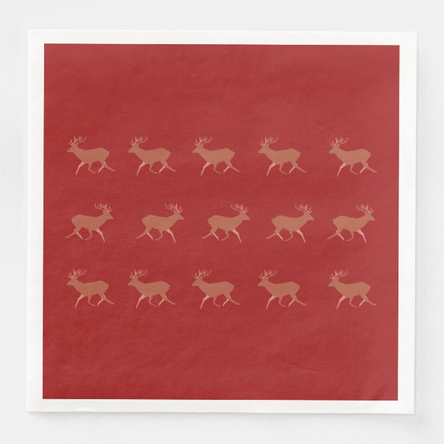 Serviette En Papier Deer Walking Festive Motif Rouge Brown Arrière - p (Devant)