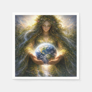Serviette En Papier Déesse Gaïa tenant doucement la planète Terre