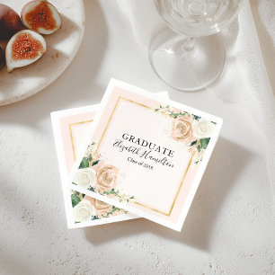Serviette En Papier Dégradé Rose et Or Feuille Chic Fleurs Diplômé
