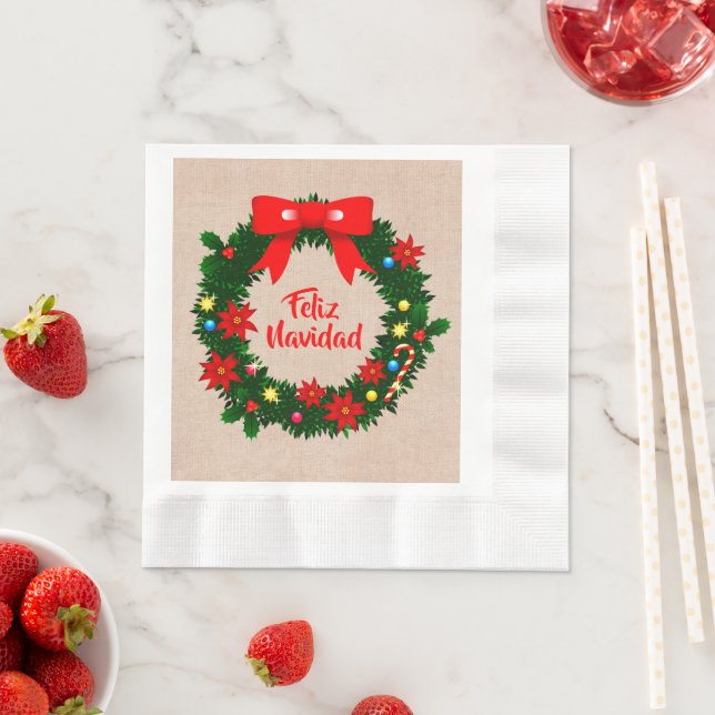 Serviette En Papier Déjeuner de Feliz Navidad Merry Christmas Wreath (En situation)