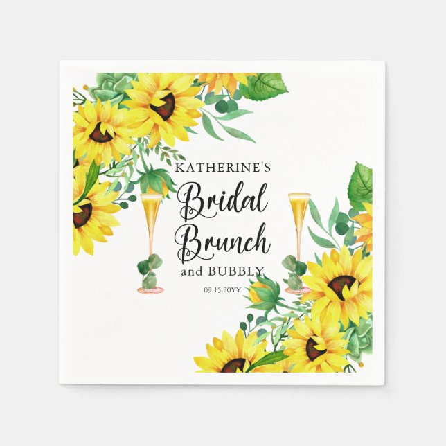 Serviette En Papier Déjeuner de mariage & Champagne Boho Tournesols (Devant)