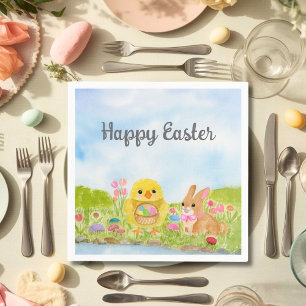 Serviette En Papier Déjeuner de Pâques avec poussin lapin de Pâques