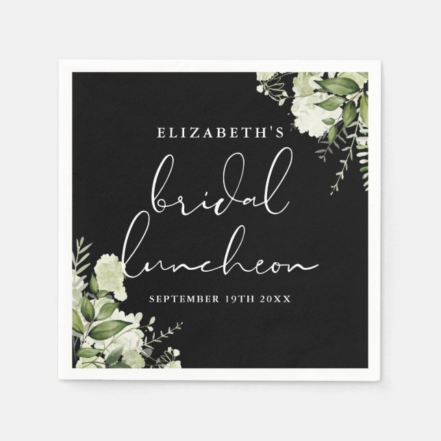 Serviette En Papier Déjeuner Nuptial Floral Noir Et Blanc (Devant)