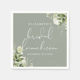 Serviette En Papier Déjeuner nuptial vert Floral Sage