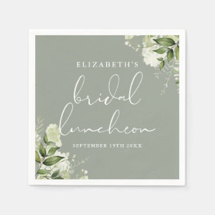 Serviette En Papier Déjeuner nuptial vert Floral Sage