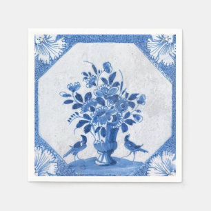 Serviette En Papier Delft Blue Birds floral French Country Toile