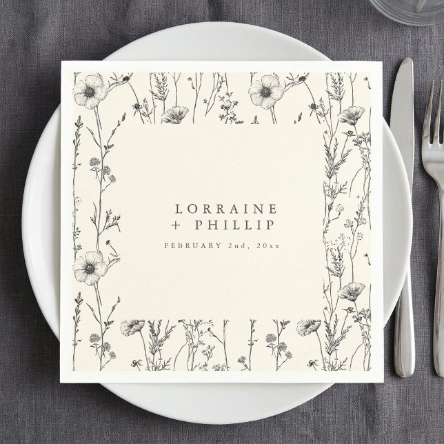 Serviette En Papier Délicat automne fleurs sauvages mariage serviette (Delicate autumn wild flowers wedding napkin.)