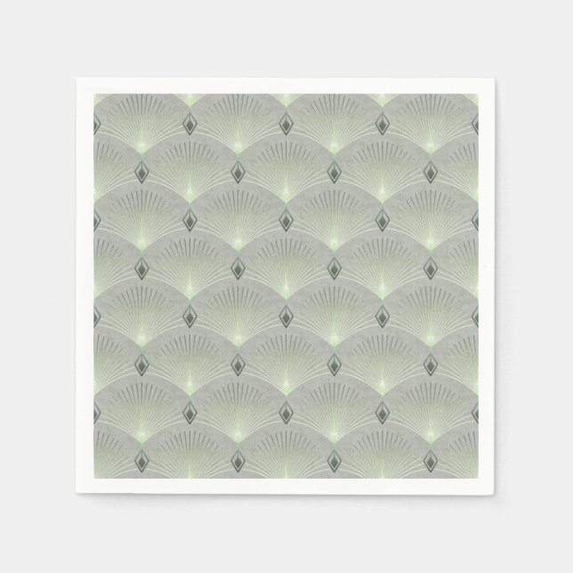 Serviette En Papier Délicat vert et gris, art déco. (Devant)