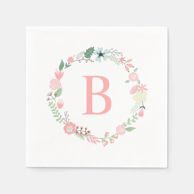 Serviette En Papier Délicate couronne florale monogramme (Devant)