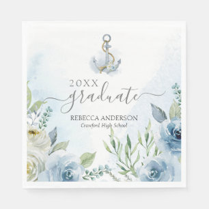 Serviette En Papier Délicate Fleurs Aquarelles Bleues Ancres Remise de