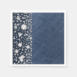 Serviette En Papier Denim & Diamonds Bling Party Jean Bleu Diamant