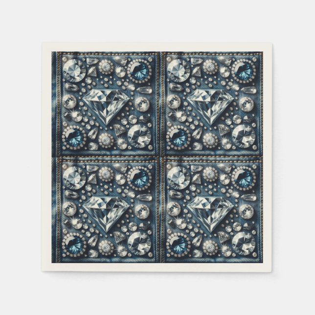 Serviette En Papier Denim & Diamonds Glam Bling Bijoux Anniversaire (Devant)