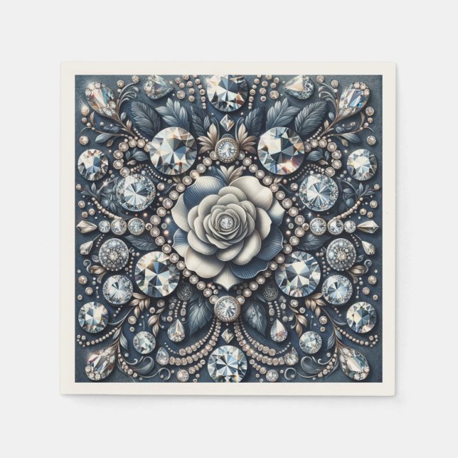 Serviette En Papier Denim & Diamonds Glam Bling Rose fête d'anniversai (Devant)
