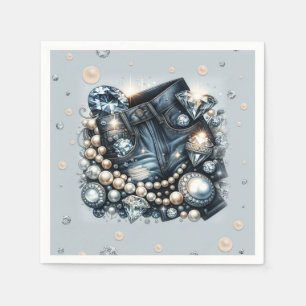 Serviette En Papier Denim Diamonds & Pearls Jeans Fête d'anniversaire