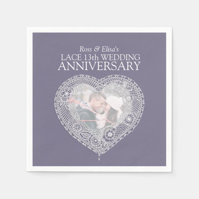 Serviette En Papier Dentelle 13e anniversaire mariage photo du coeur (Devant)