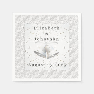 Serviette En Papier Dentelle blanche et cloches Mariages papier Napkin