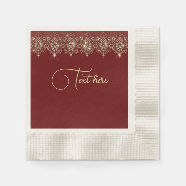 Serviette En Papier Dentelle Bourgogne rouge et or élégant brillant (Devant)