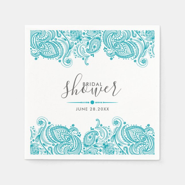 Serviette En Papier Dentelle de cachemire bleu turquoise (Devant)