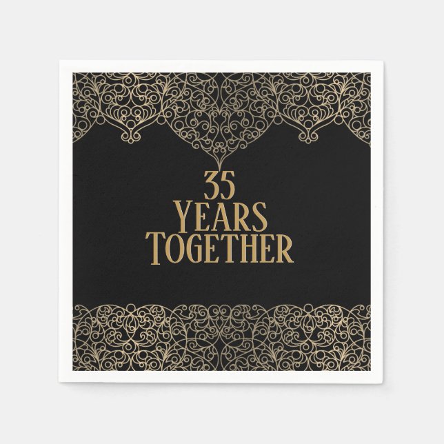 Serviette En Papier Dentelle d'or du 35e anniversaire sur serviettes n (Devant)