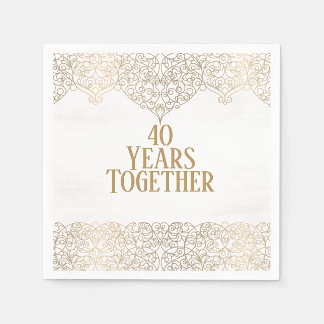 Serviette En Papier Dentelle d'or du 40e anniversaire sur des serviett (Devant)