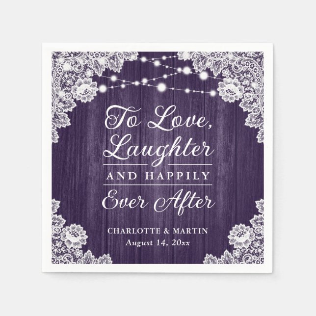 Serviette En Papier Dentelle en bois rustique romantique Mariage viole (Devant)