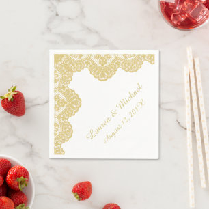 Serviette En Papier Dentelle Gold Faux sur Mariage blanc