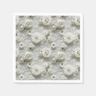 Serviette En Papier Dentelle nuptiale et roses blanches