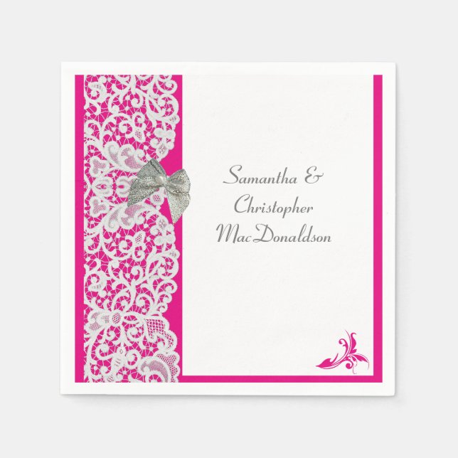 Serviette En Papier dentelle rose et blanc clair mariage traditionnel (Devant)