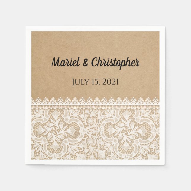 Serviette En Papier Dentelle rustique Mariage personnalisé (Devant)
