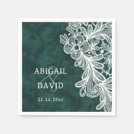 Serviette En Papier Dentelle sur Emerald Green Faux Velvet Mariage
