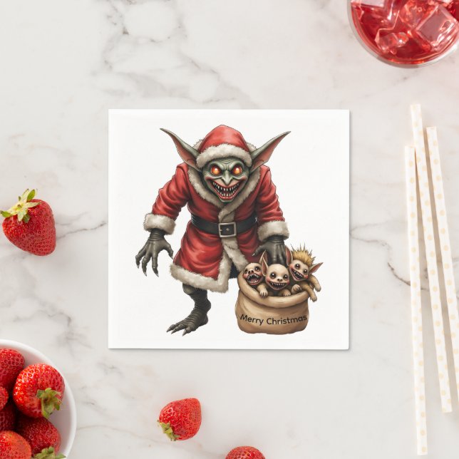 Serviette En Papier Déplaisant Noël Goblin - Imaginaire sombre Evil Pè (En situation)