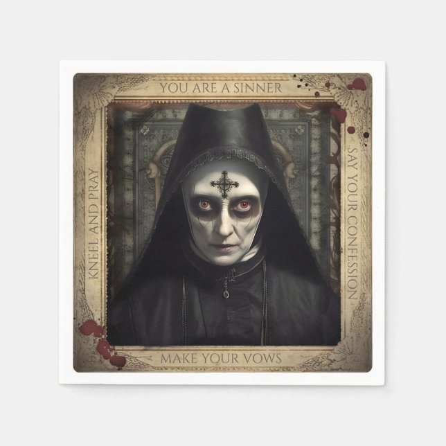 Serviette En Papier Déplaisant Nun Gothique Halloween Confession (Devant)