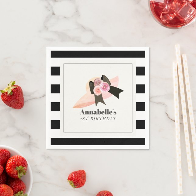 Serviette En Papier Derby Style Gros Casquette rose Rose 1er anniversa (En situation)