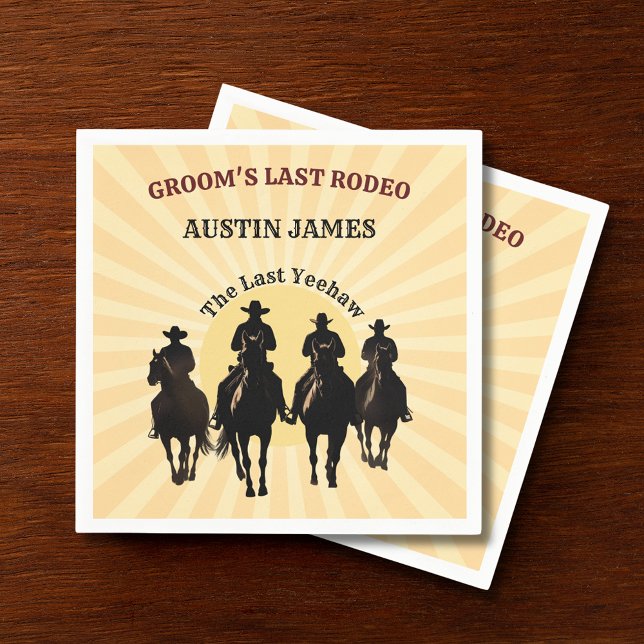 Serviette En Papier Dernier Rodeo Cowboys Sunset Groom Nom Bachelor (Last Rodeo Cowboys Sunset Groom's Name Bachelor Napkins)