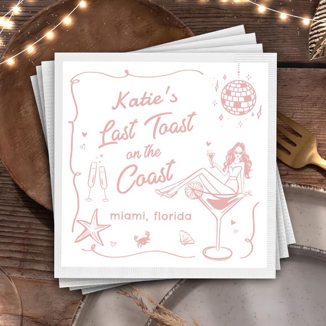 Serviette En Papier Dernier Toast Coast Beach Pink Bachelorette Party (Créateur téléchargé)