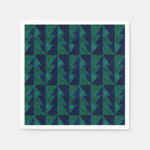 Serviette En Papier Des arbres de Noël bleus et verts. Noël