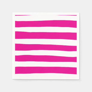 Serviette En Papier Des bandes inégales en Magenta et Blanc