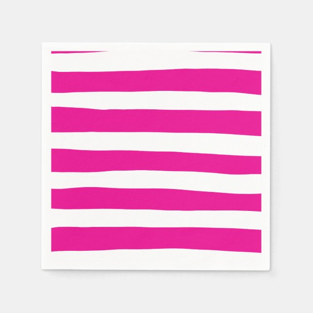 Serviette En Papier Des bandes inégales en Magenta et Blanc (Devant)